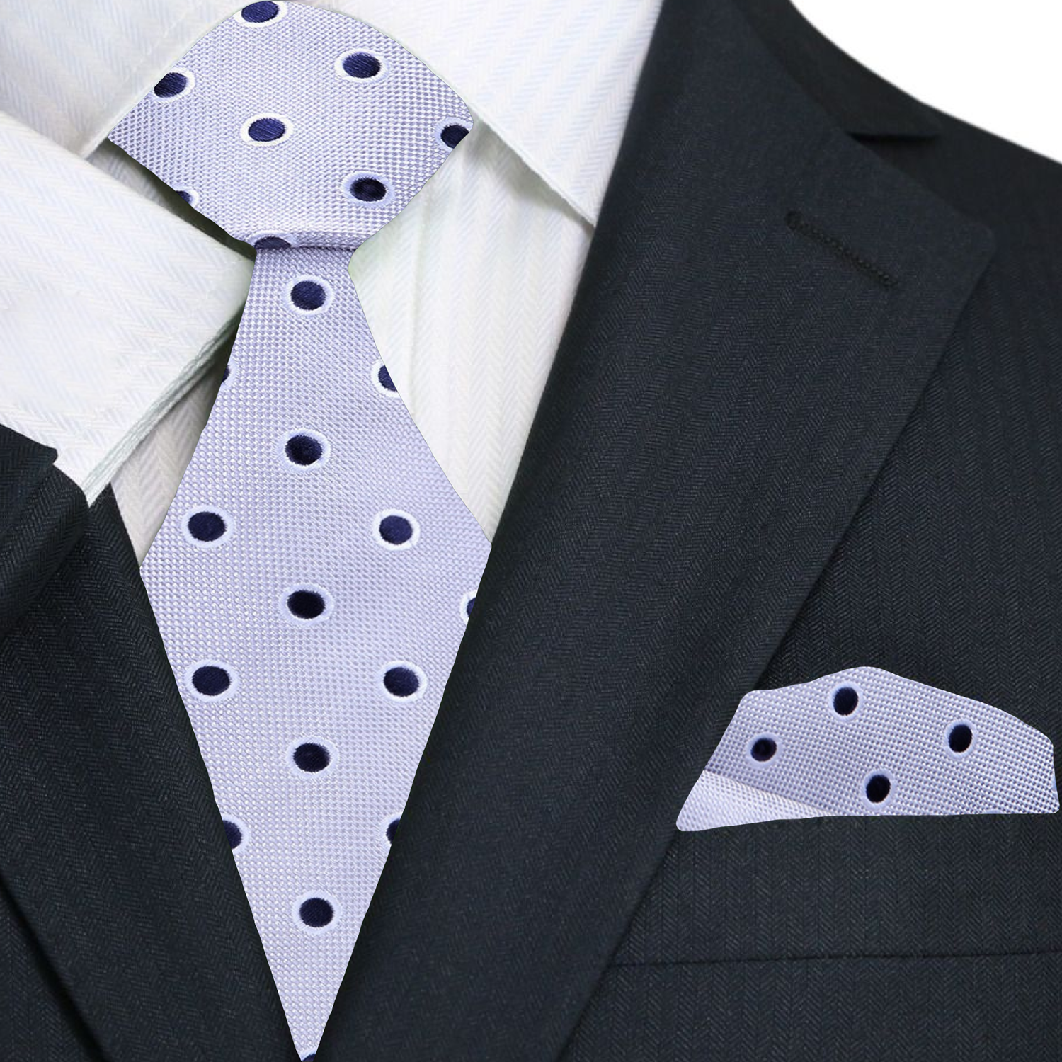 Grey, Blue Polka Necktie and Matching Square