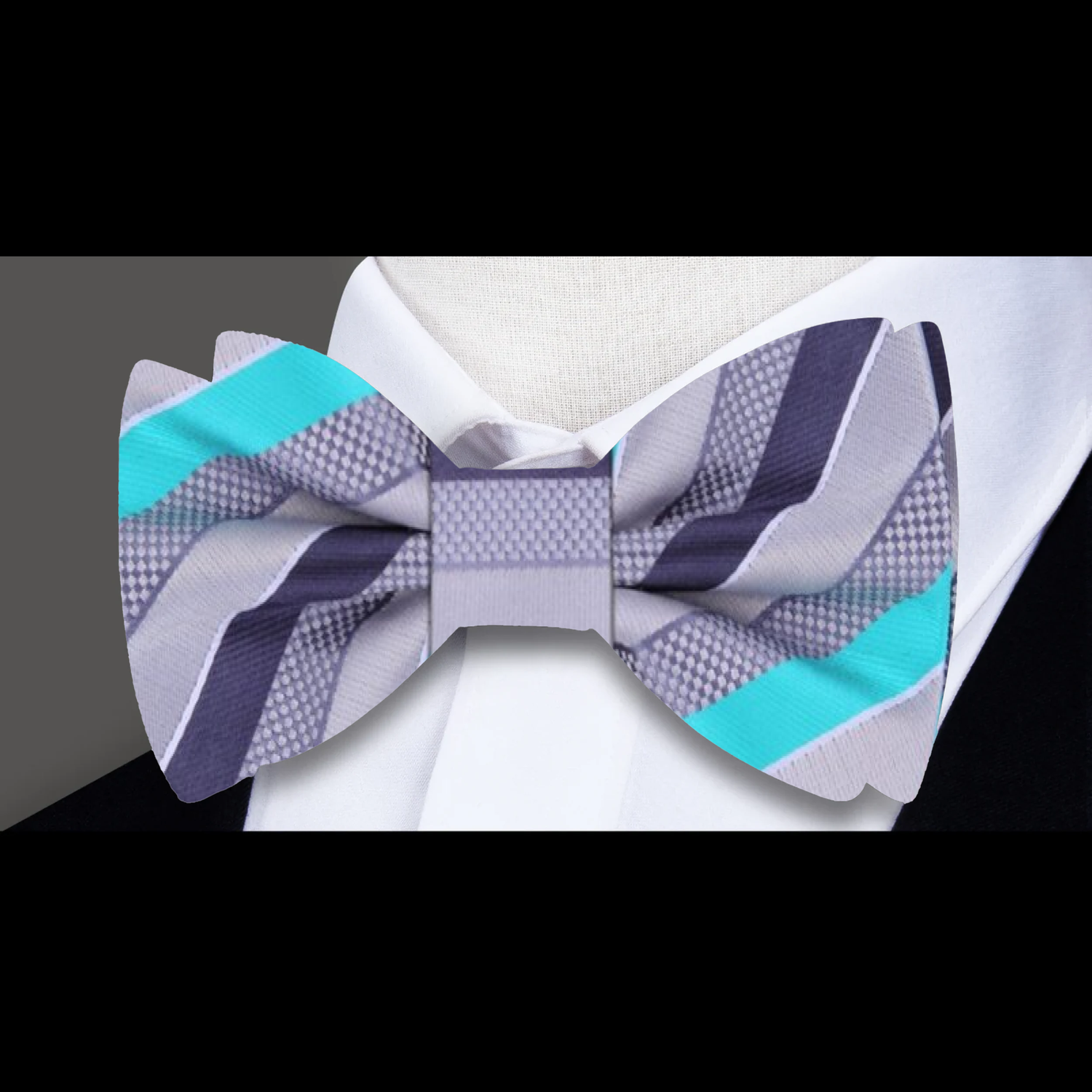 Light Grey, Silver, Orbit Purple, Blue Fury Stripe Bow Tie