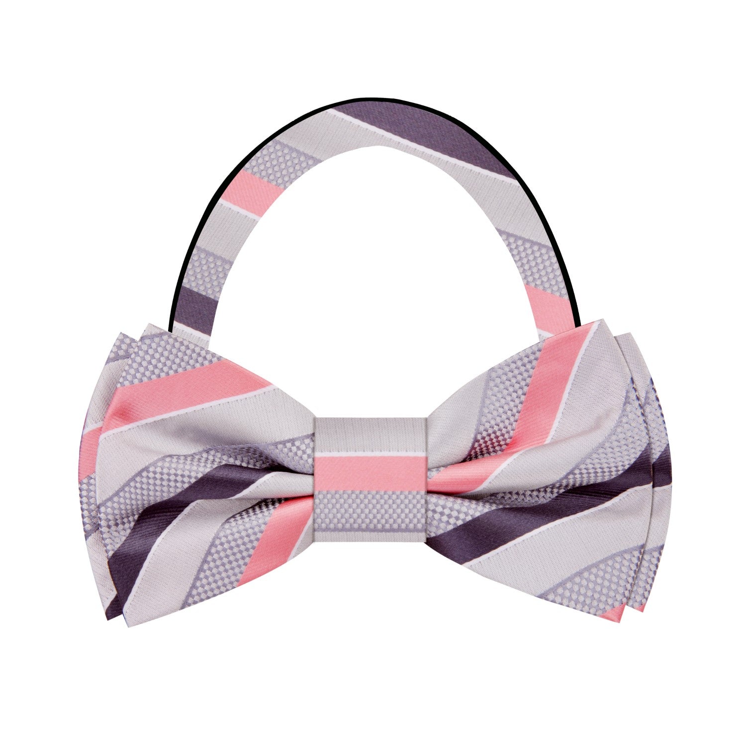 Pre Tied Grey, Pink Cascade Stripe Bow Tie