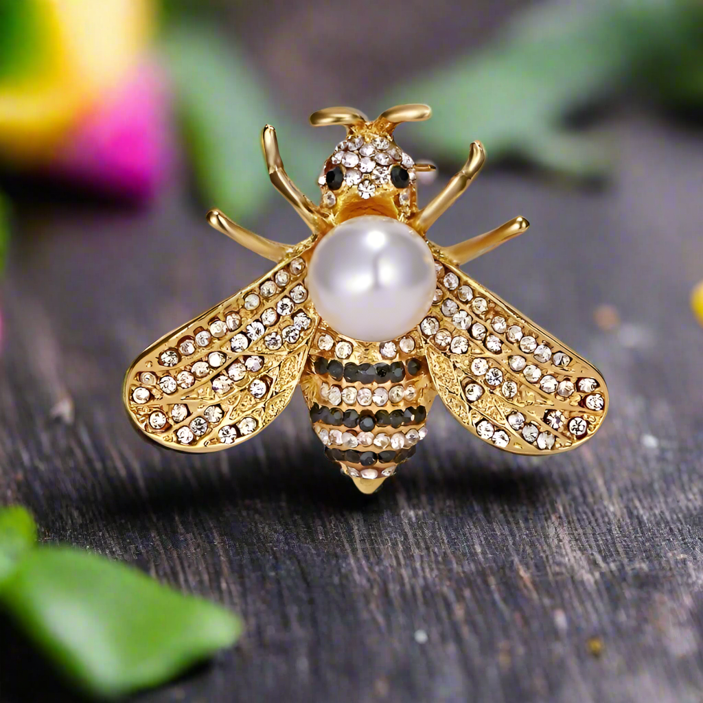 Honey Bee Lapel Pin | Gold & Black Bee Pin with Stone Options