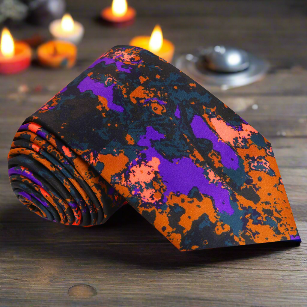 Orange, Purple Inkblot Tie