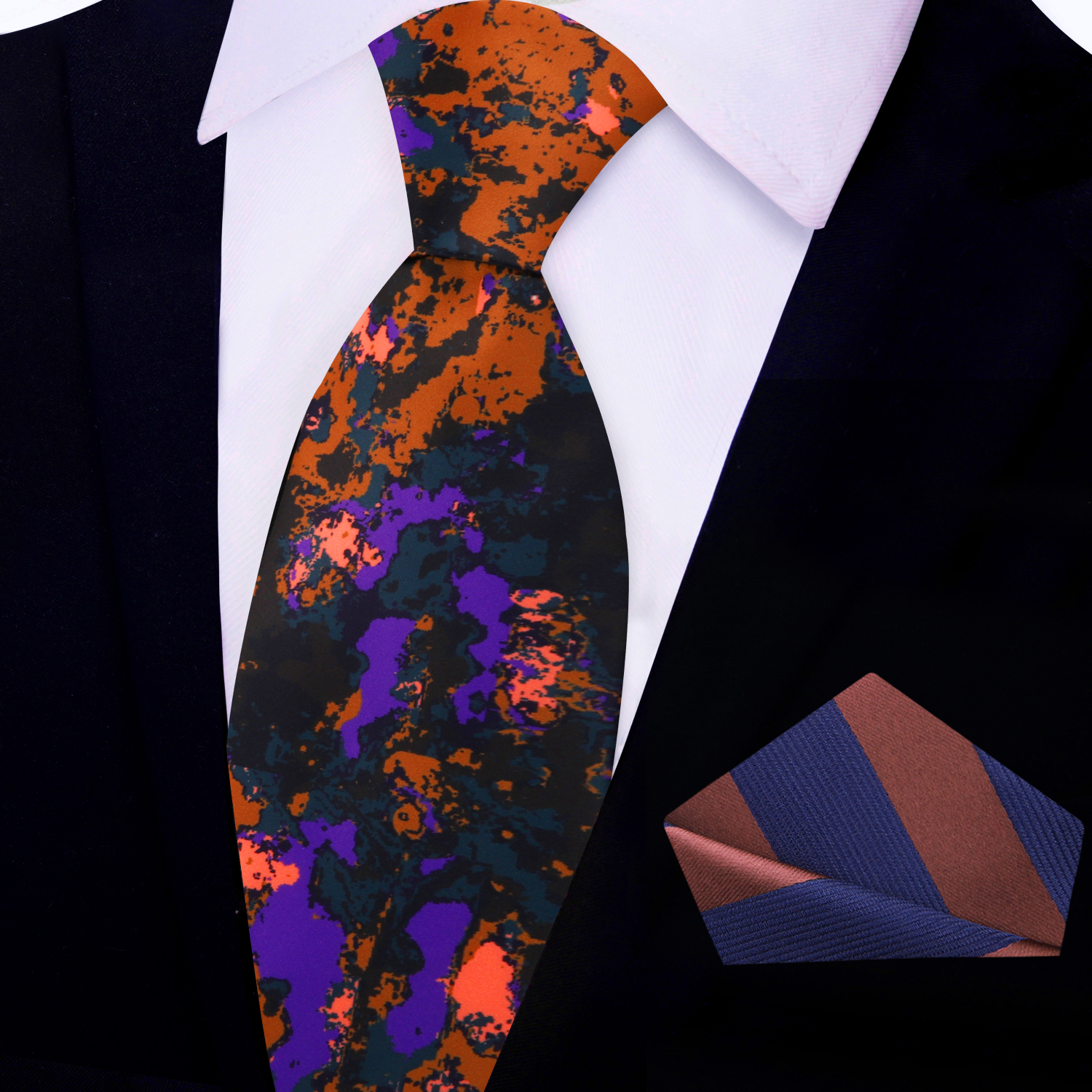 View 2: Orange, Purple Inkblot Tie and Accenting Square