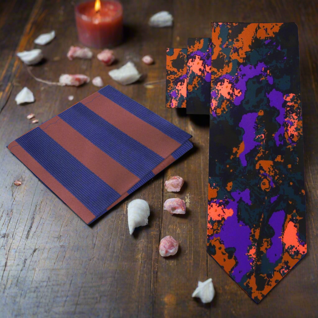 Alt View: Orange, Purple Inkblot Tie and Accenting Square