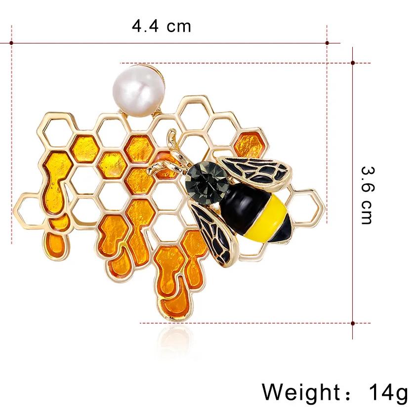 Gold, Black Honeycomb and Honey Bee Lapel Pin Dimension