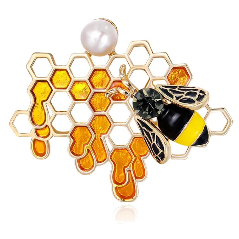 Gold, Black Honeycomb and Honey Bee Lapel Pin