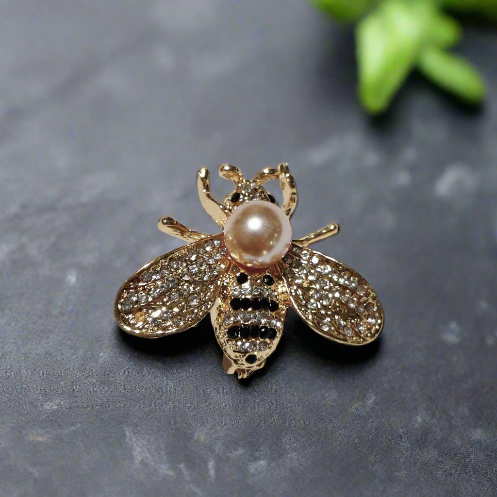 Honey Bee Lapel Pin | Gold & Black Bee Pin with Stone Options
