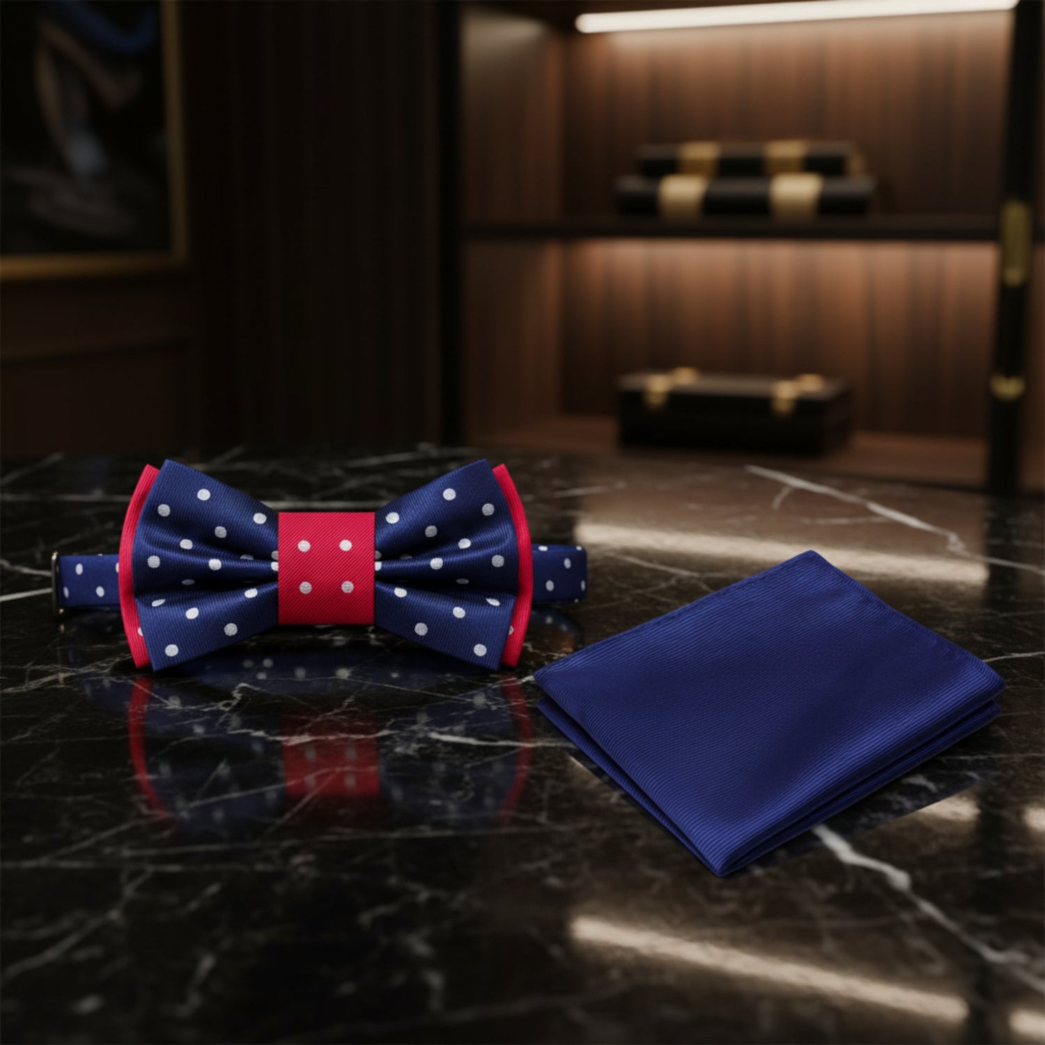 Double-Sided Dark Blue & Red Bow Tie | Classic Charm with Modern Versatility