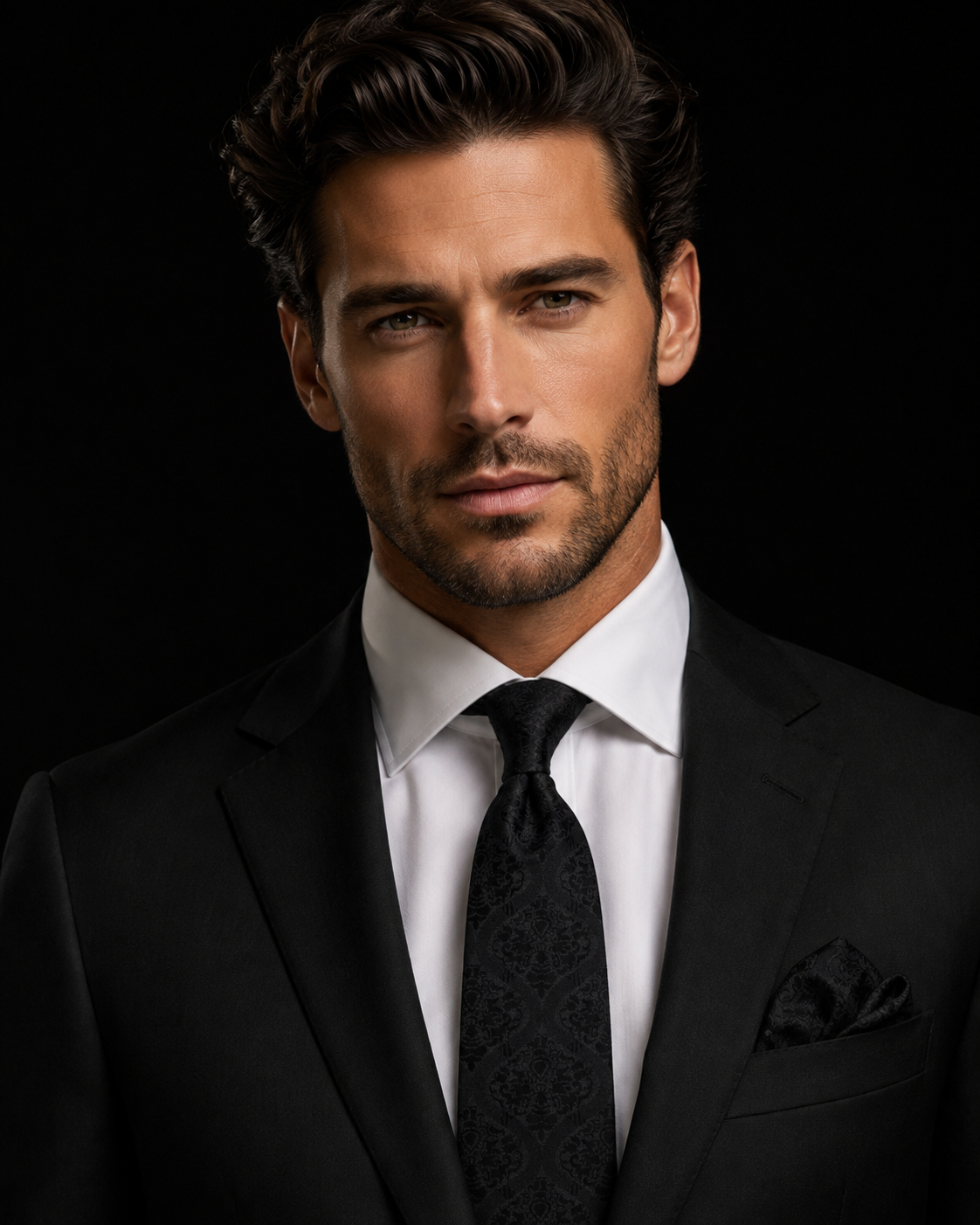 black tie and square on man