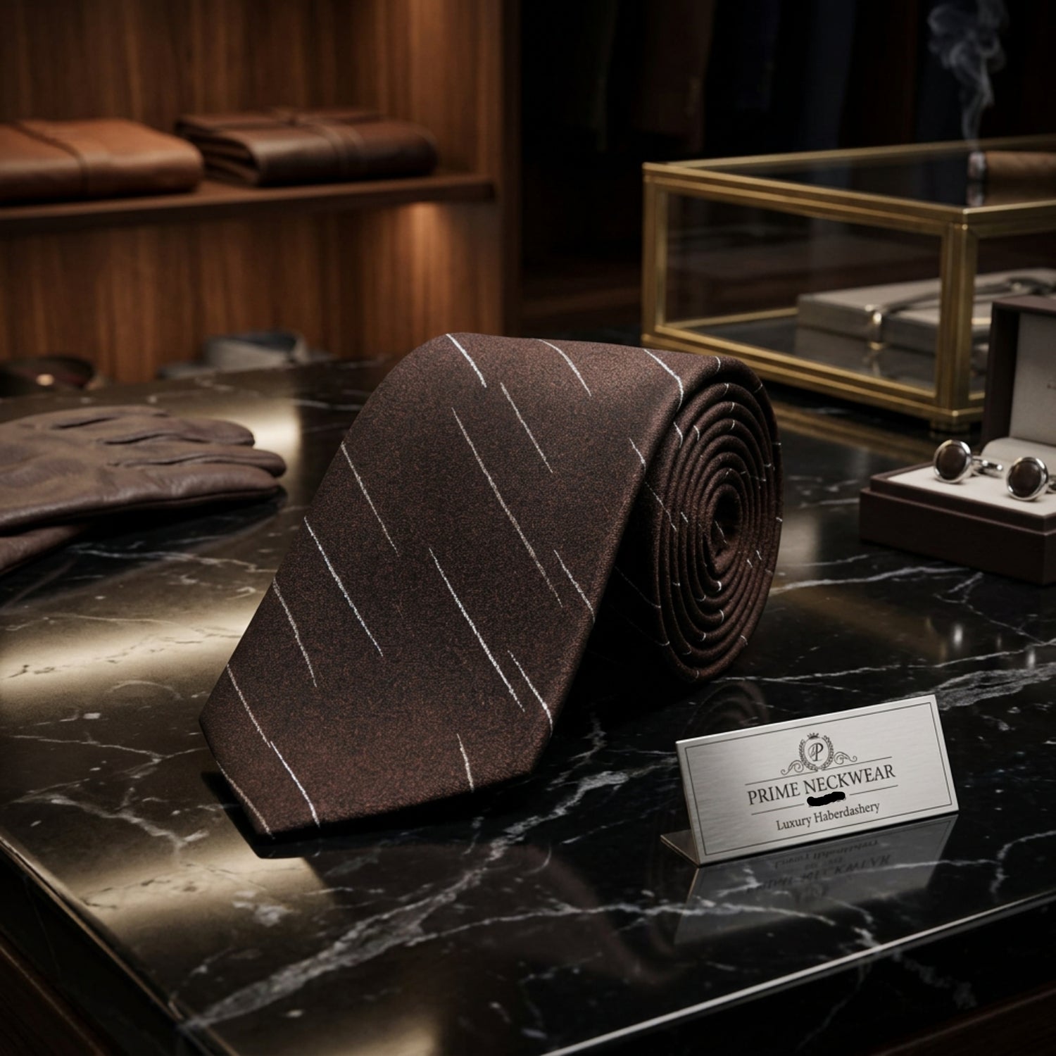 Brown white streak tie
