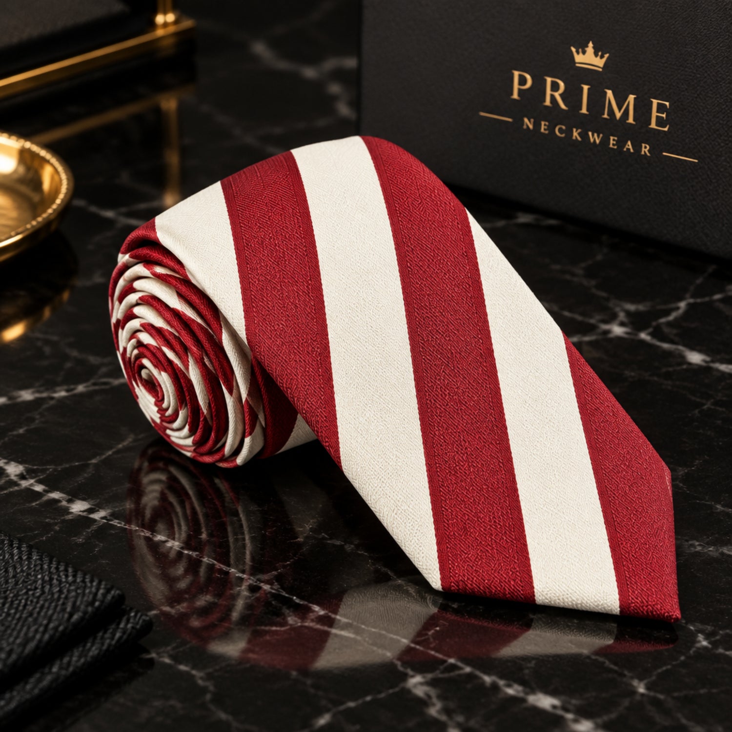 Red & Ivory Broad Stripe Necktie