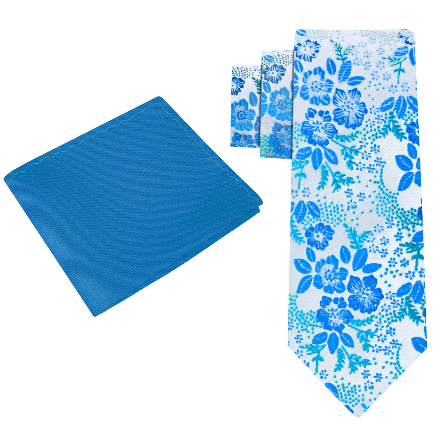 Alt View: Ice Blue, Light Blue Floral Necktie and Light Blue Square