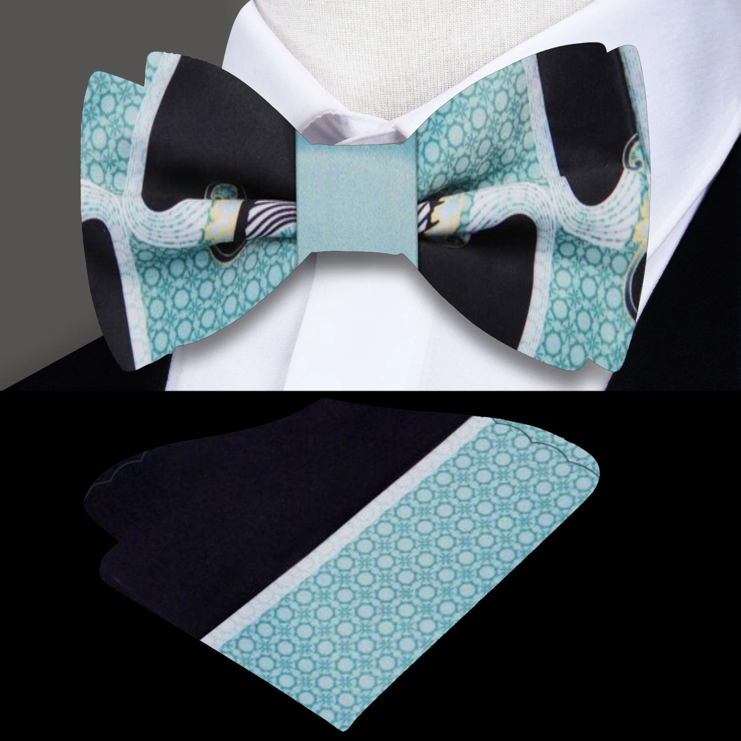 Ice black abstract waves bow tie and square||Ice