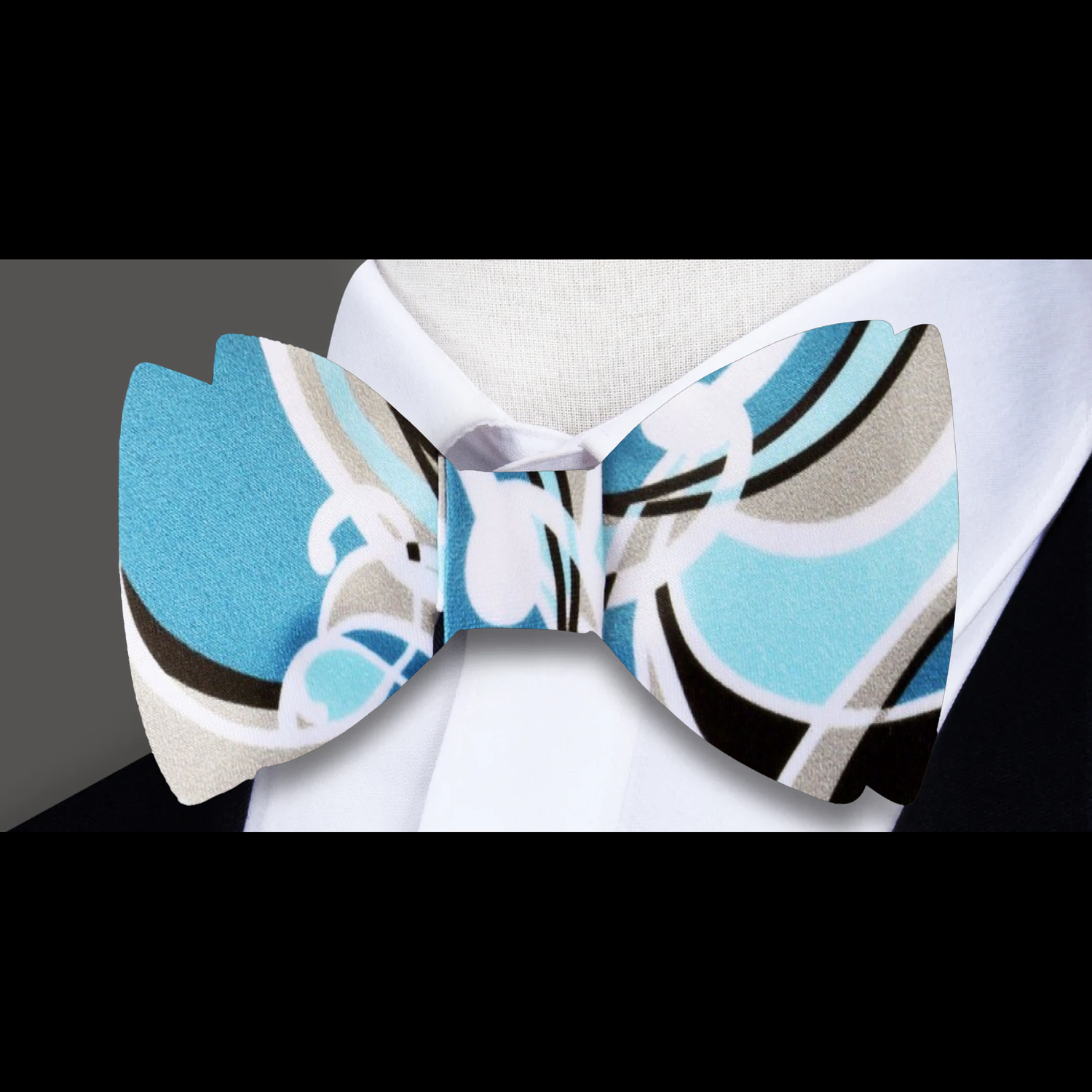 Teal, Black, Grey Abstract Bow Tie