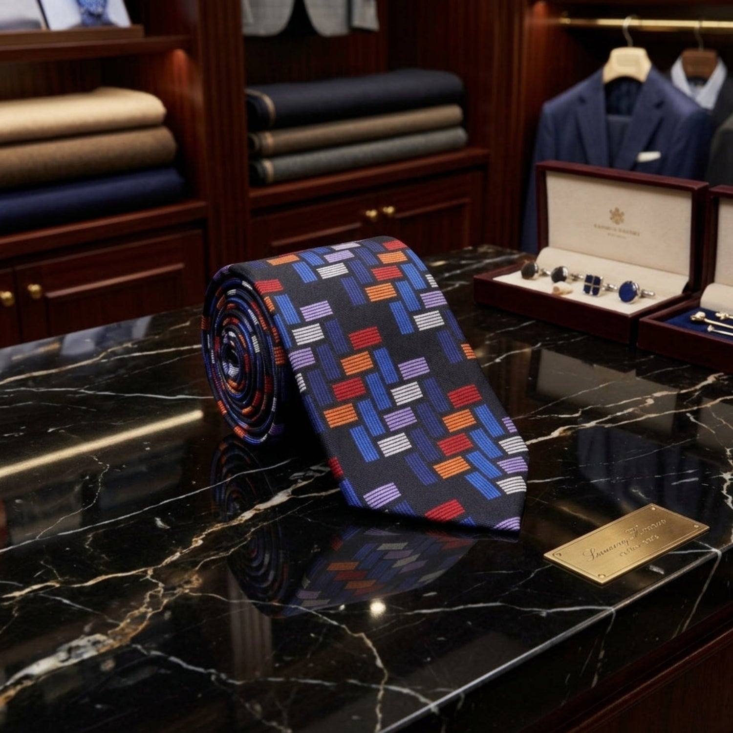 Red, Blue, Orange Blocks Tie 