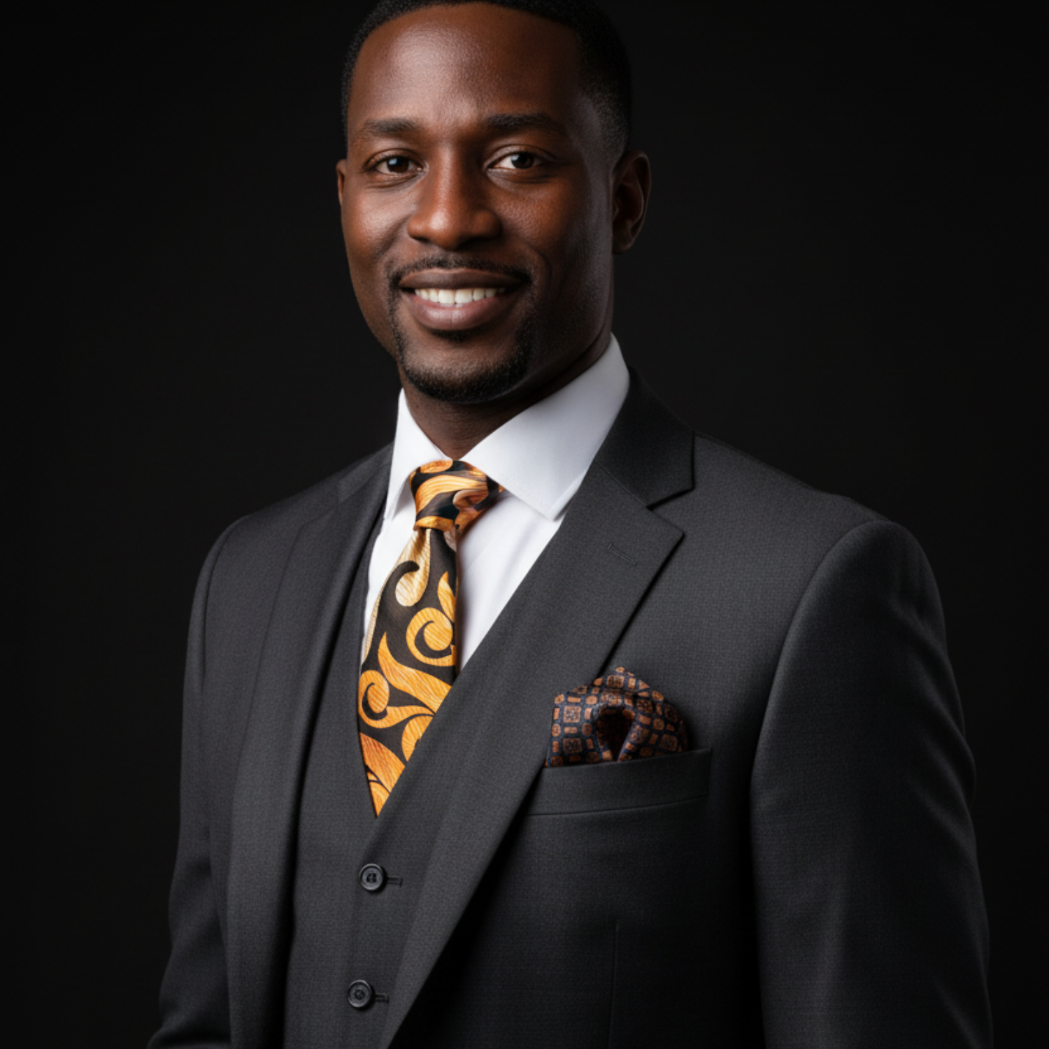 Black & Gold Abstract Swirl Necktie | Statement Pattern with Pocket Square Options