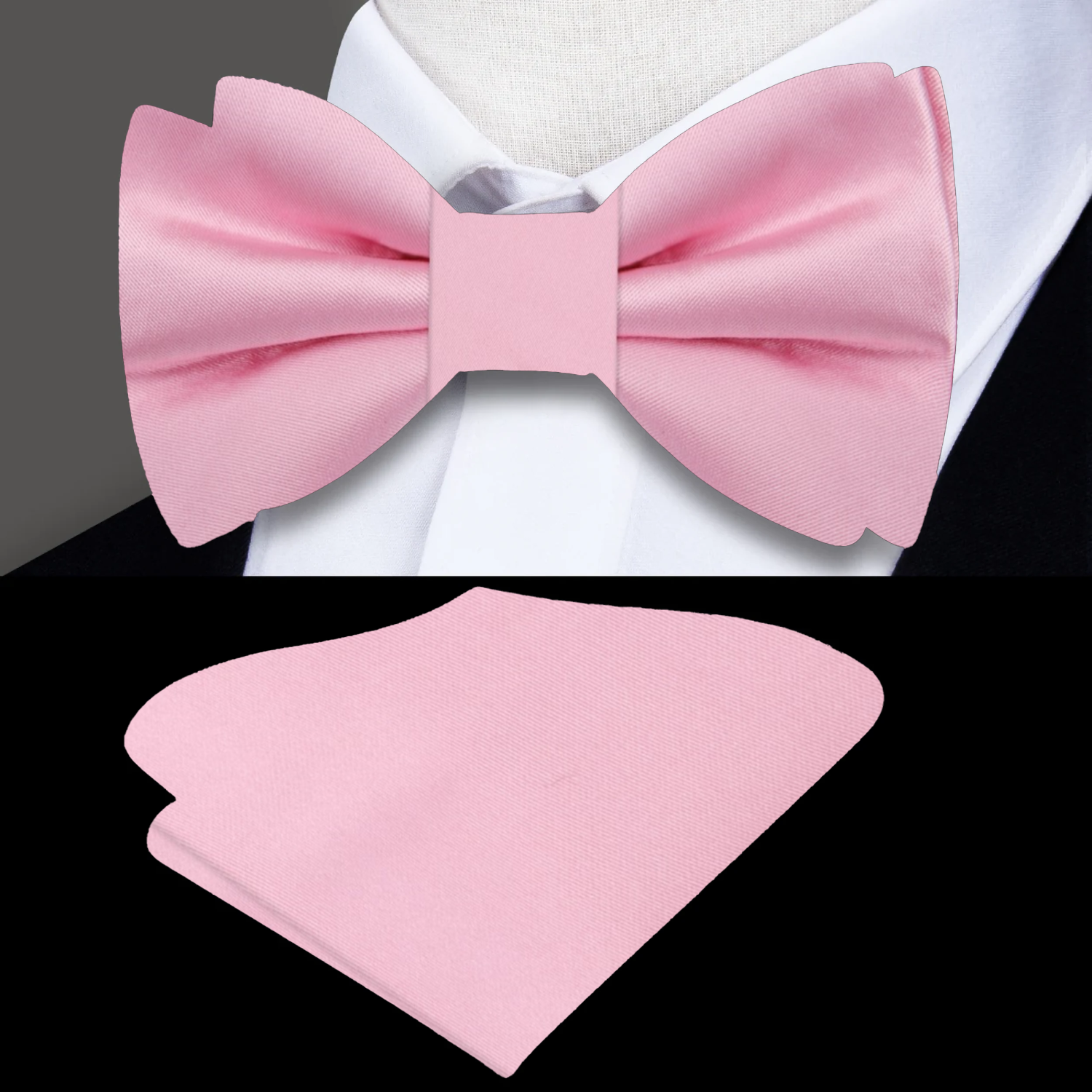 Solid Glossy Kobi Pink Silk Bow Tie and Pocket Square