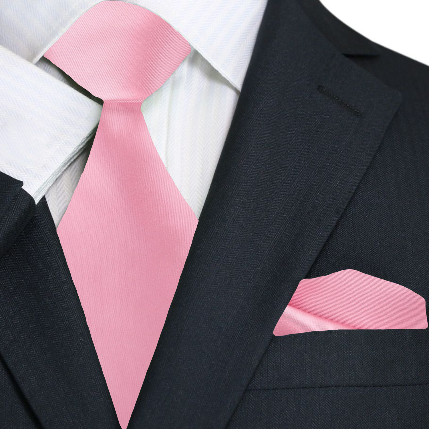 Premium Solid Glossy Kobi Pink Silk Necktie and Pocket Square