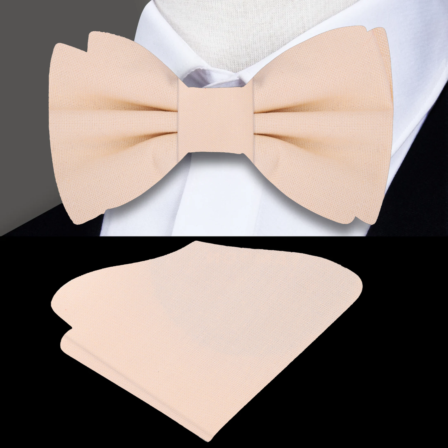  Beige Linen Bow Tie and Pocket Square||Beige