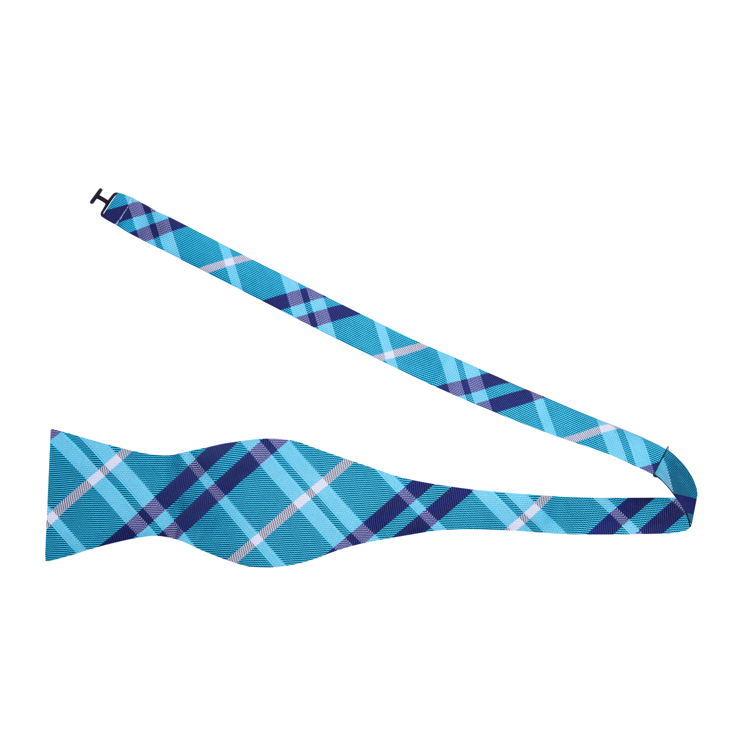 A Light Blue, Blue Plaid Pattern Silk Self Tie Bow Tie
