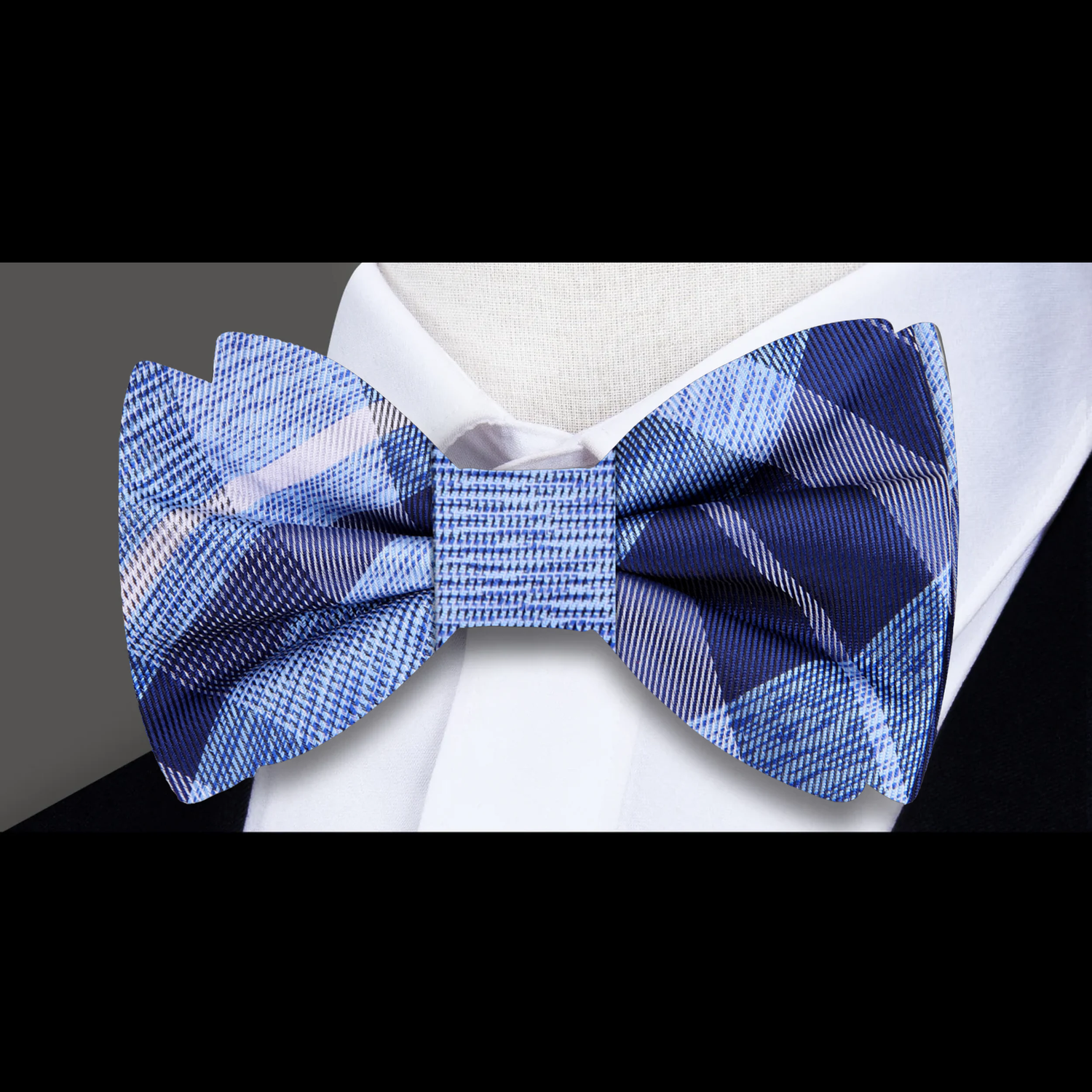 Dark Blue, Blue Plaid Bow Tie 