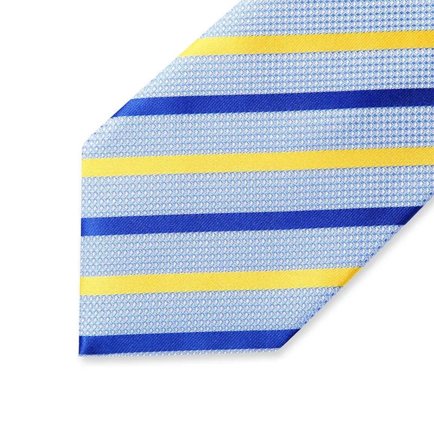 Tip of Tie: Light Blue, Blue, Yellow Stripe Tie