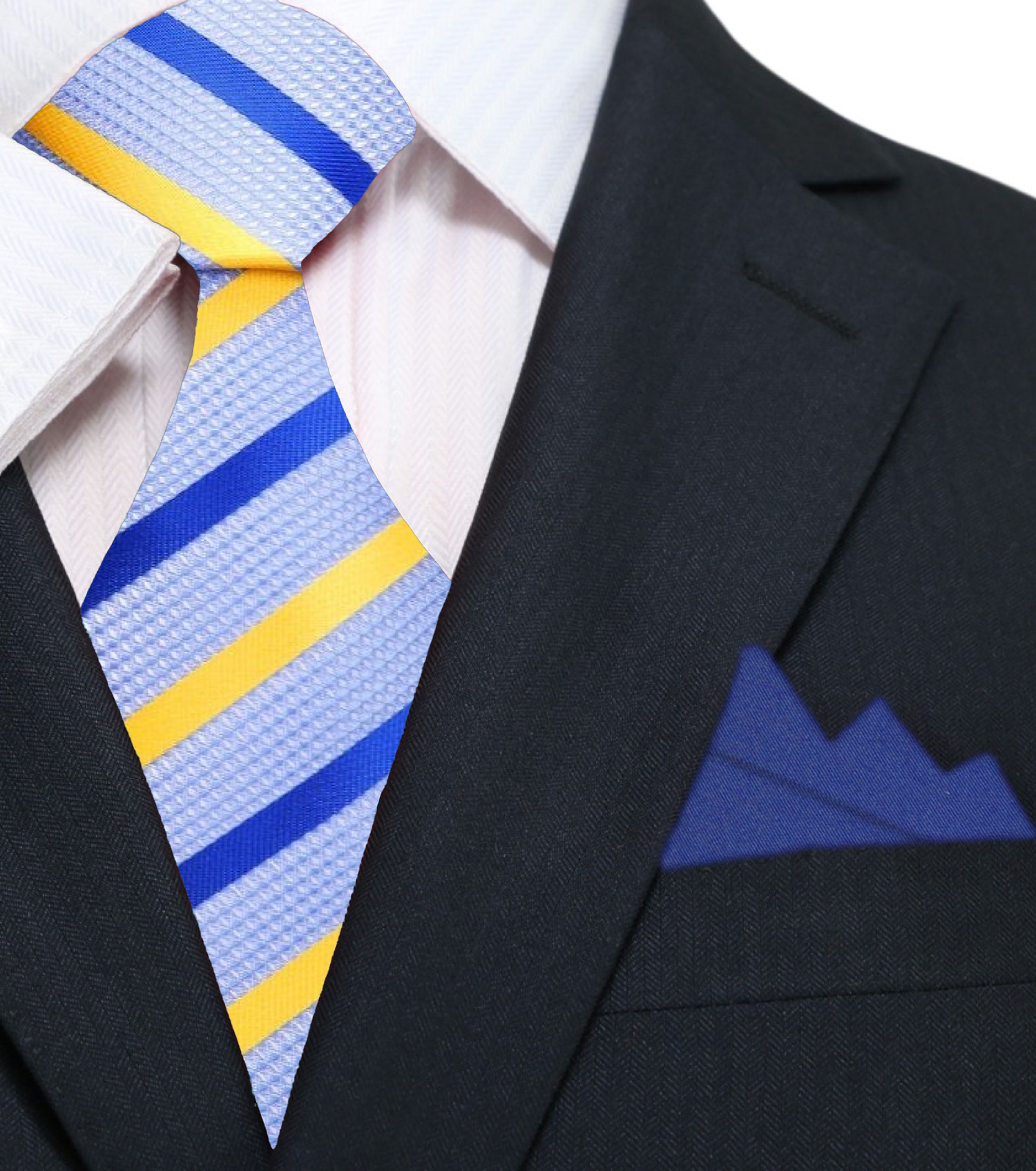 Main: Light Blue, Blue, Yellow Stripe Tie and Blue Square