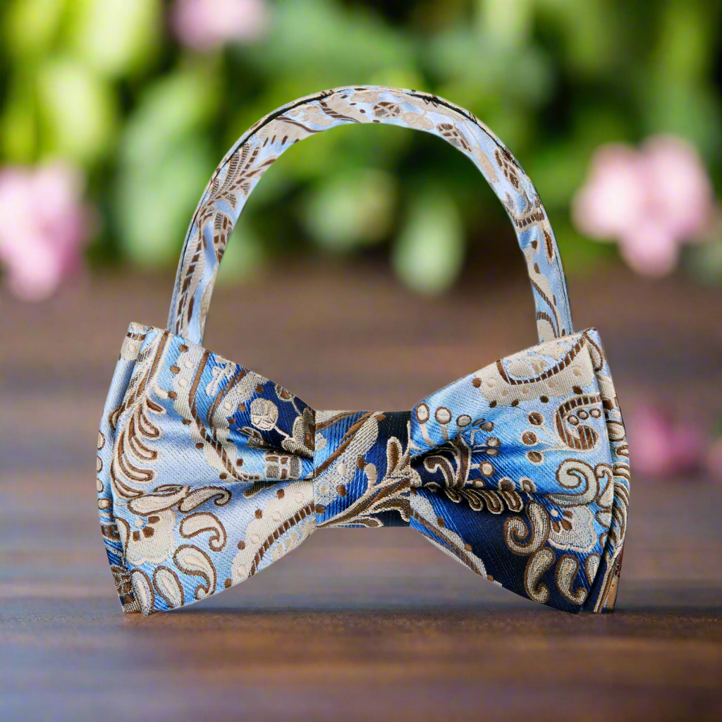 Light Blue Brown Canyon Paisley Bow Tie Pre Tied