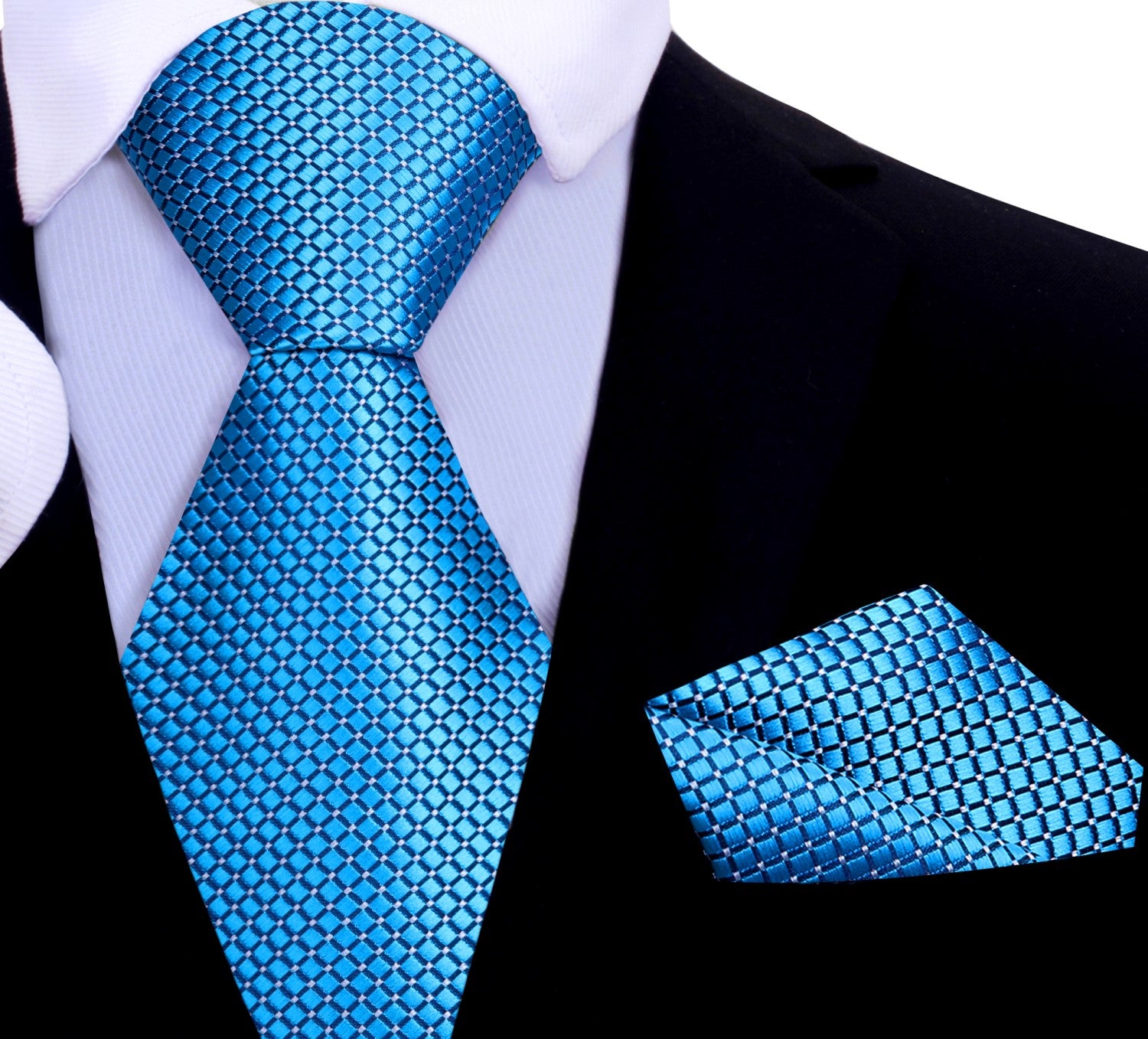 A Light Blue Small Geometric Diamond With Small Dots Pattern Silk Necktie With Square
