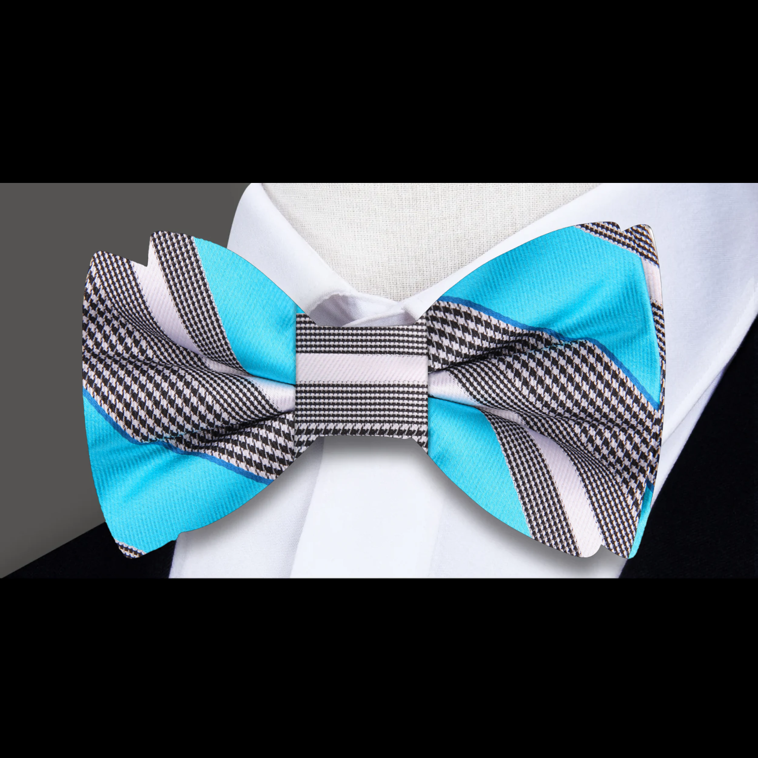 Teal, Grey, White Stripe Bow Tie