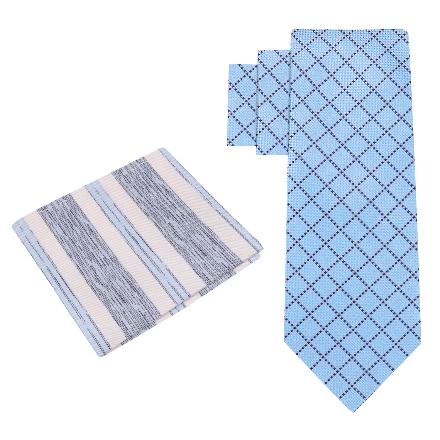 Alt View: Light Blue Plaid Necktie and White/Blue Stripe Square