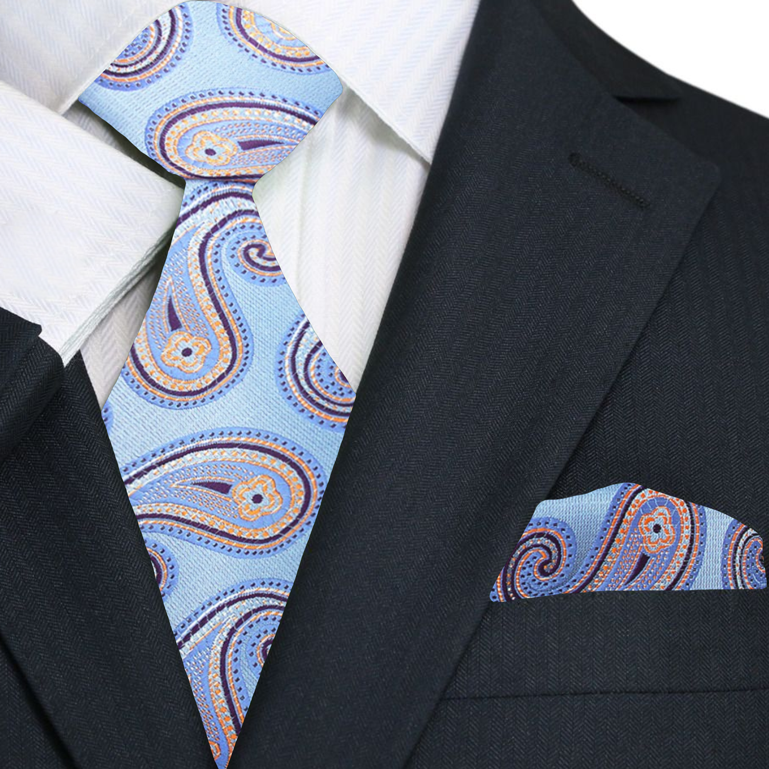 Light Blue Paisley Necktie and Square