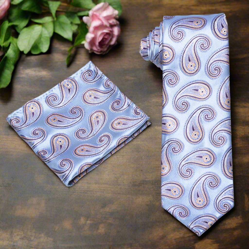 Alt Light Blue Paisley Necktie and Square