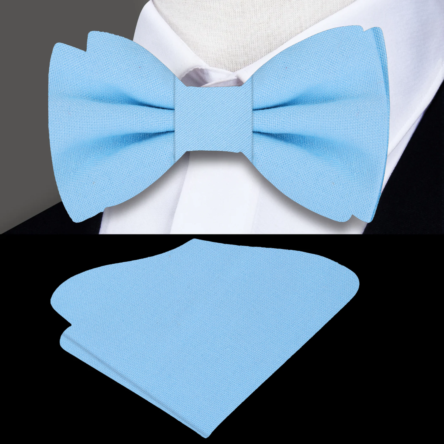 Light Blue Fresh Linen Bow Tie and Square