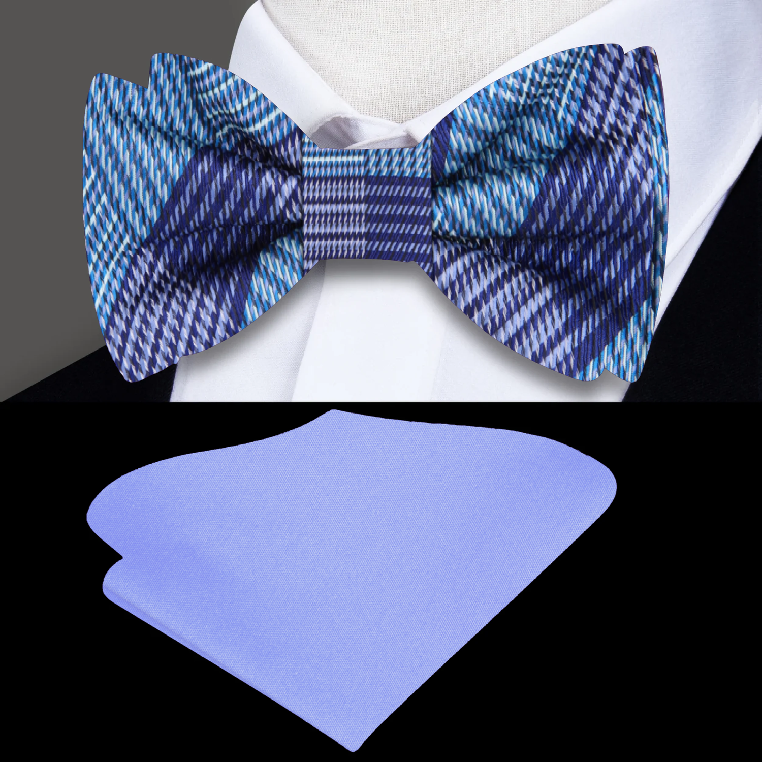 Main: Light Purple, Light Blue Plaid Bow Tie and lavender Square