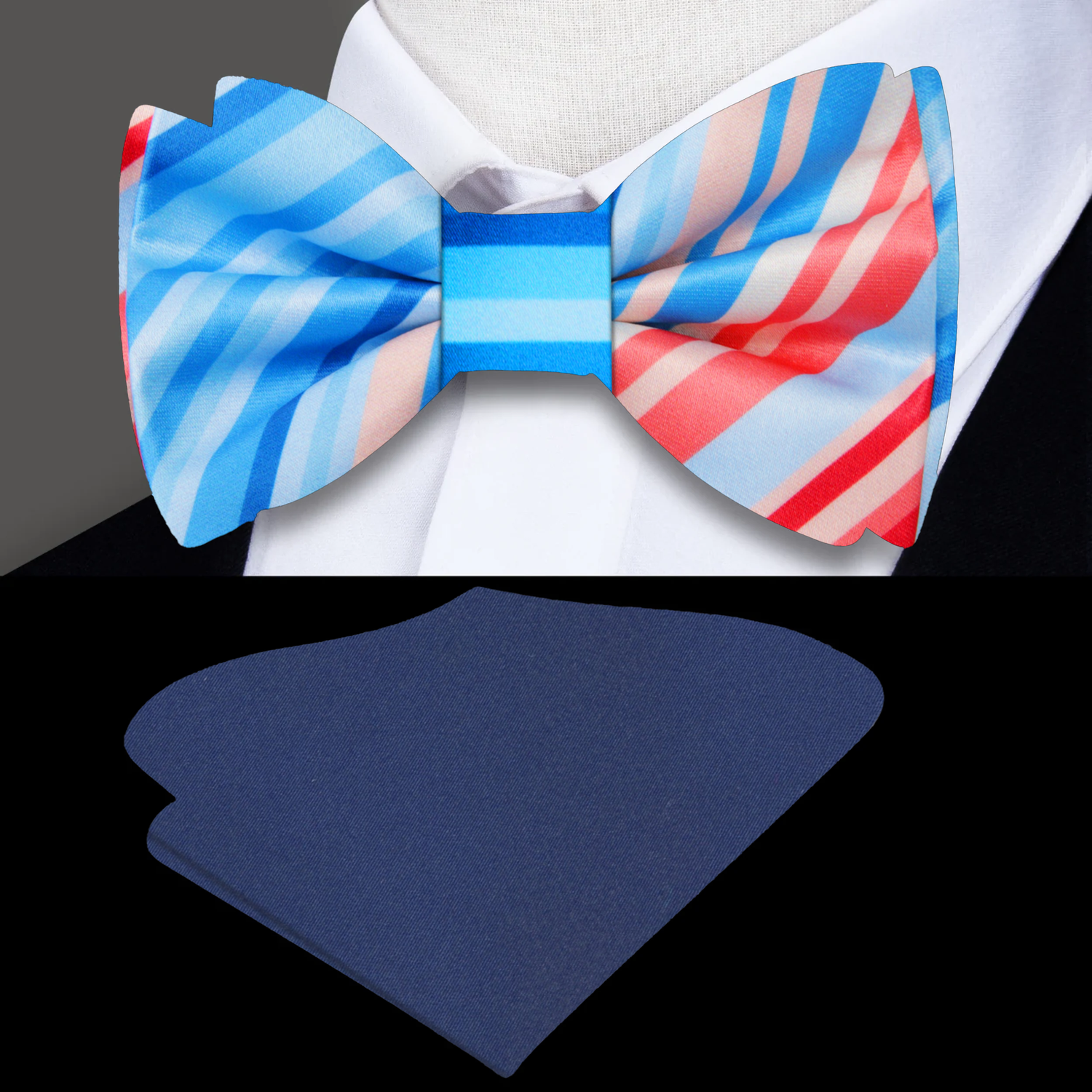 Light Blue Light Red Gradient Bow Tie and Accenting Square