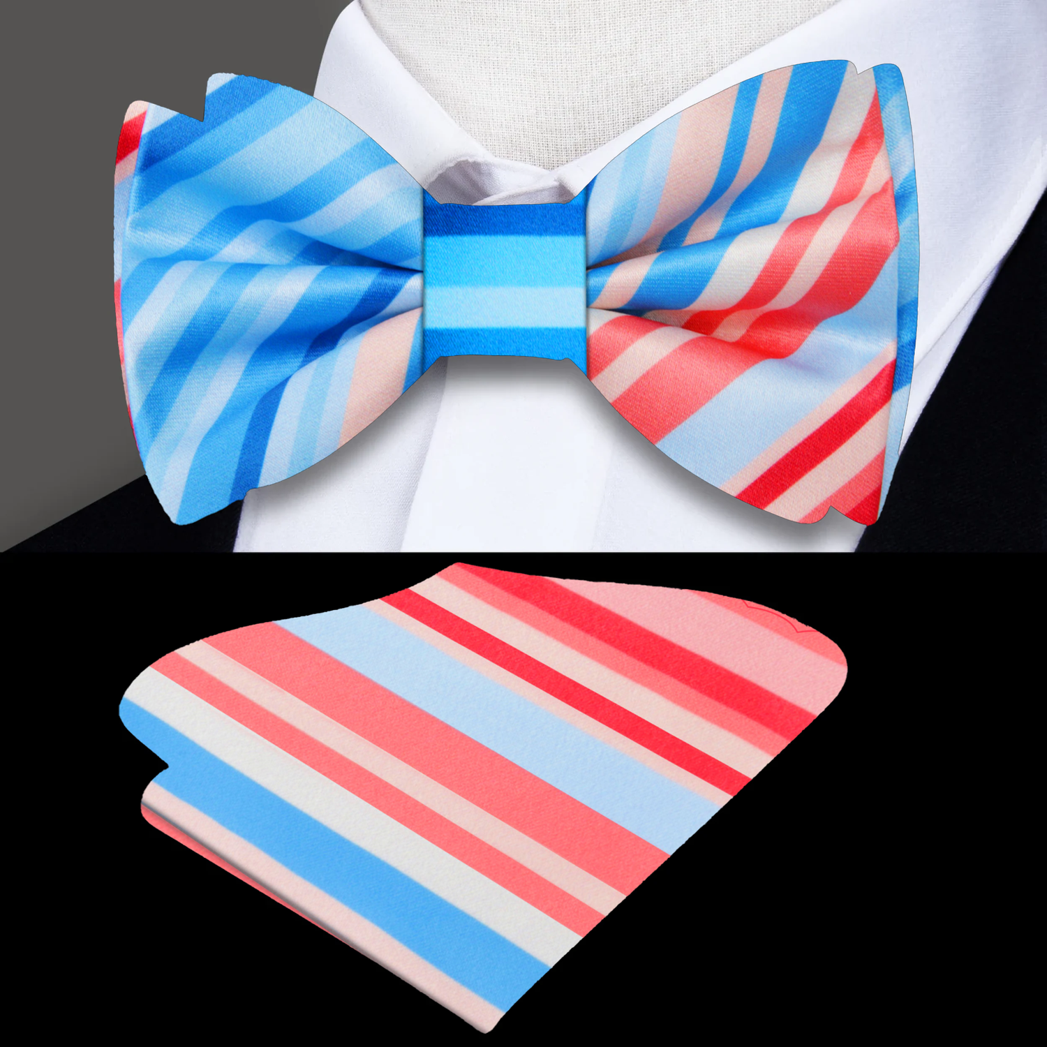 Light Blue Light Red Gradient Bow Tie and Square
