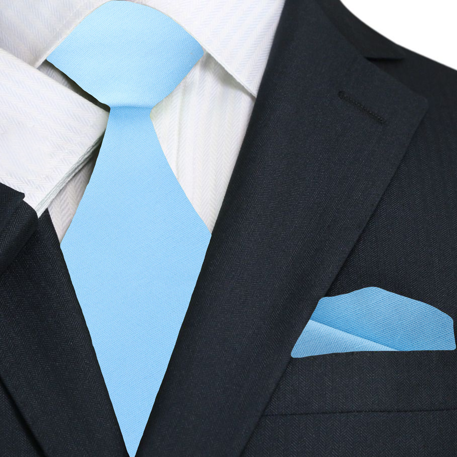 Premium Light Blue Linen Tie and Square||Light Blue