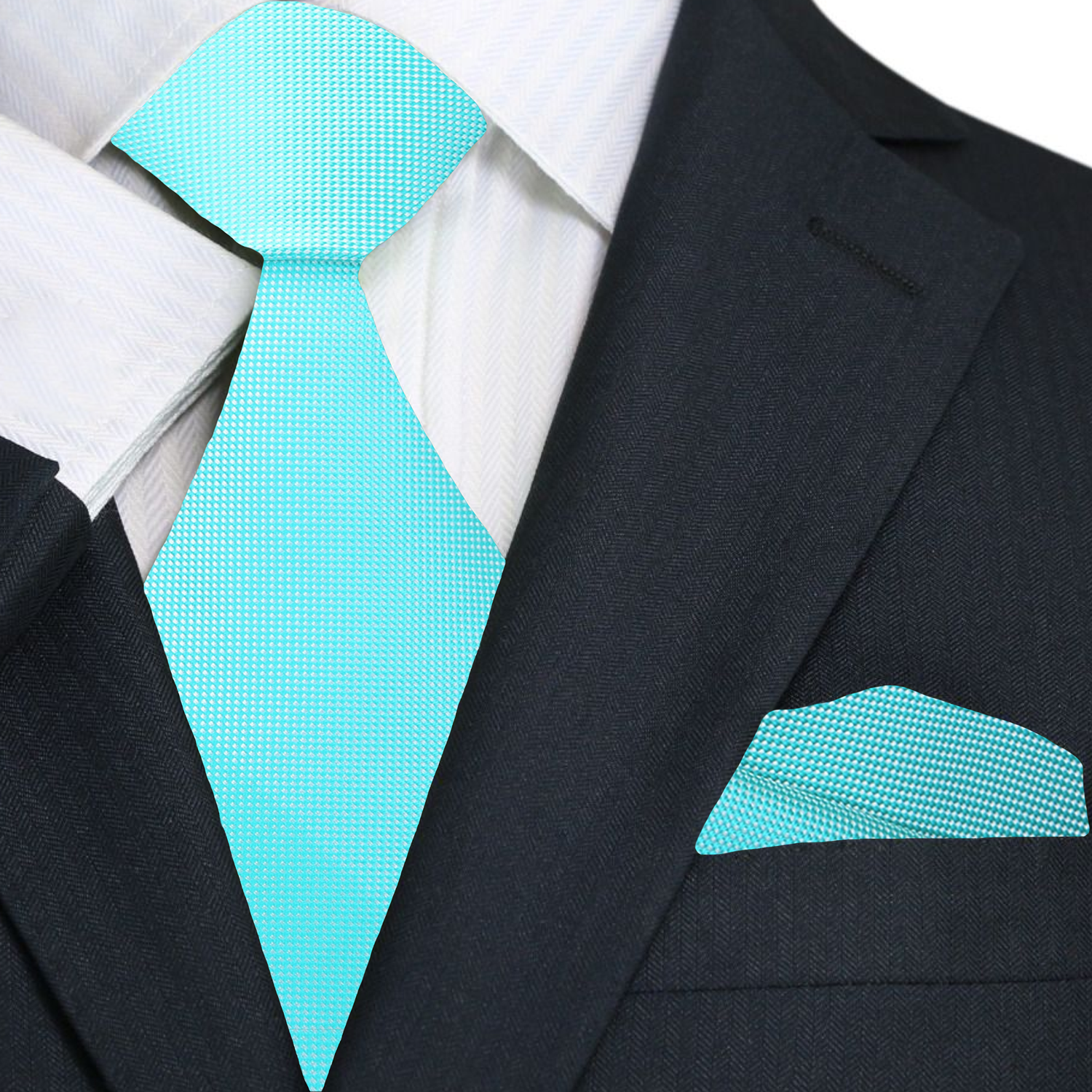 Solid Mint Check Tie and Pocket Square