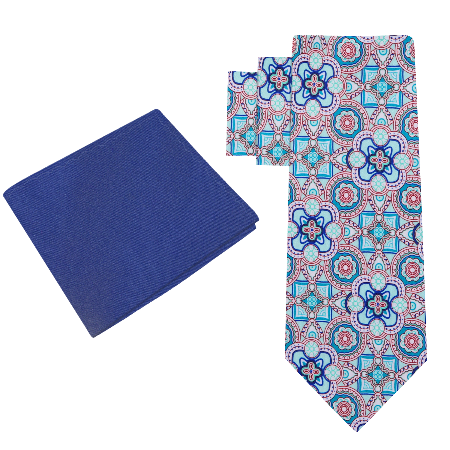 Alt View: White, Light Blue, Blue Mosaic Necktie and Blue Square