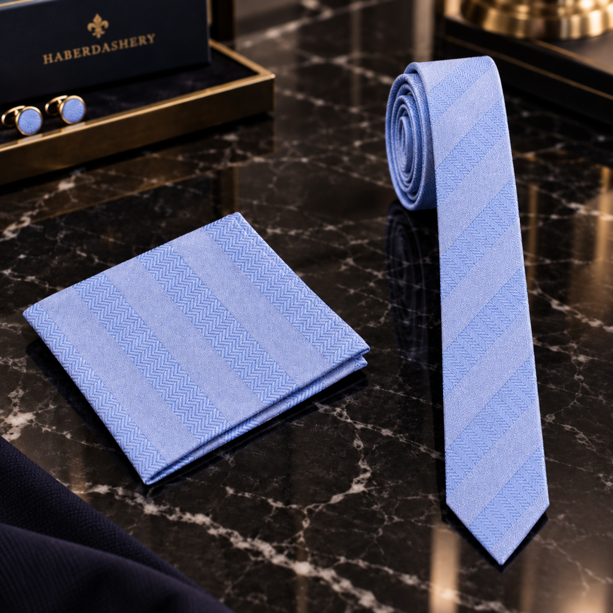 thin blue tie and square