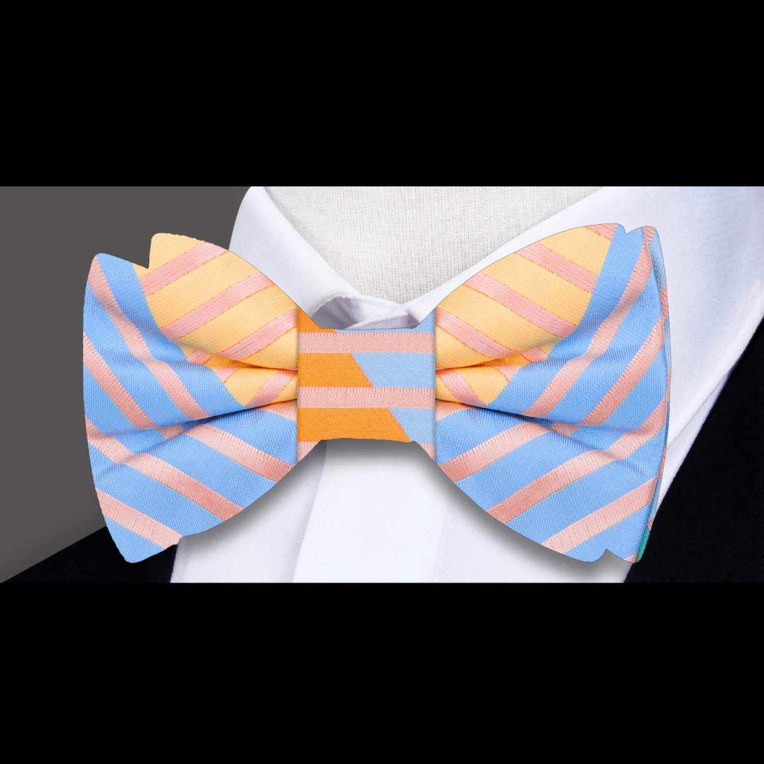 A Peach, Orange, Light Blue, Light Purple, Olive Geometric Lines Pattern Bow Tie