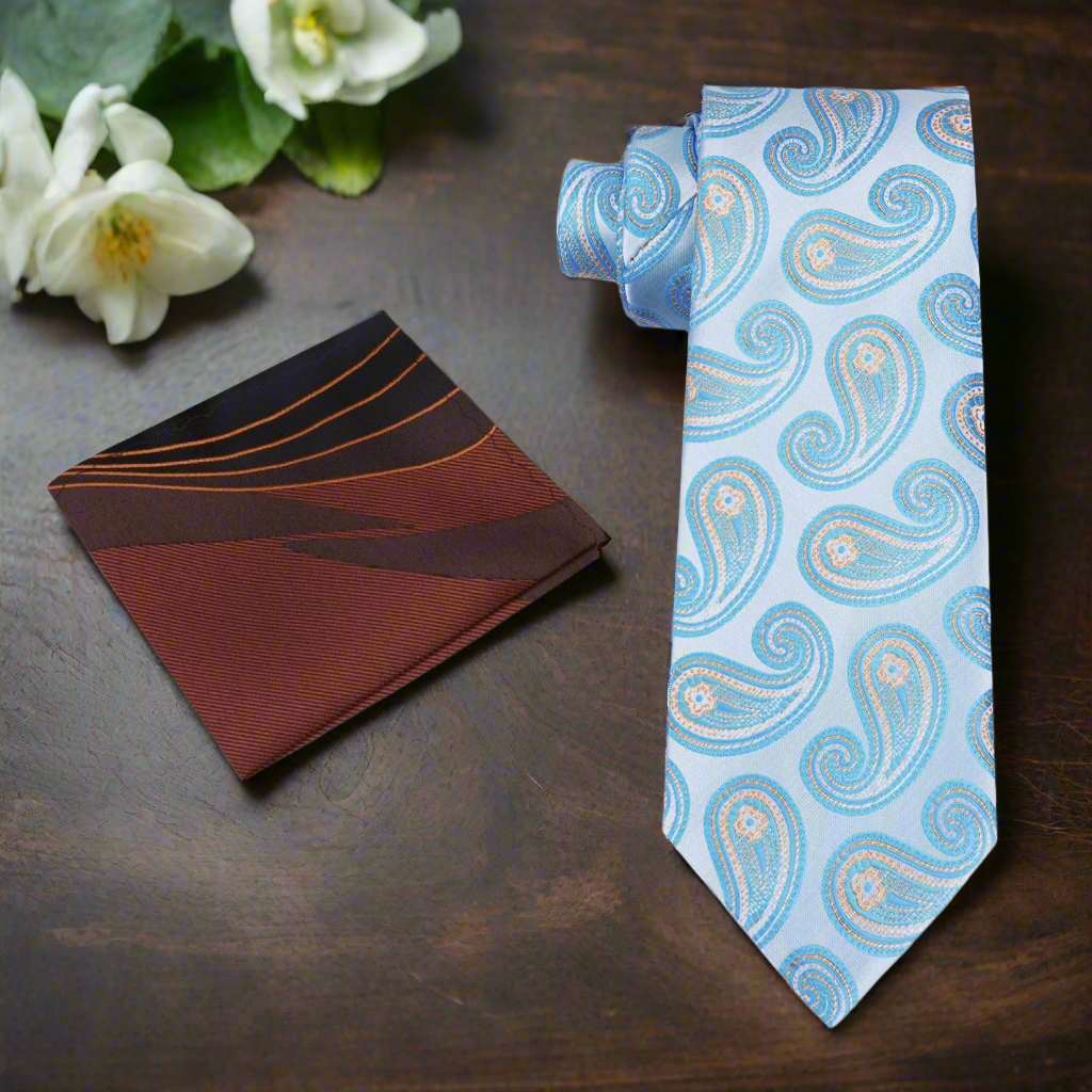 Alt Aqua Paisley Necktie and Accenting Square