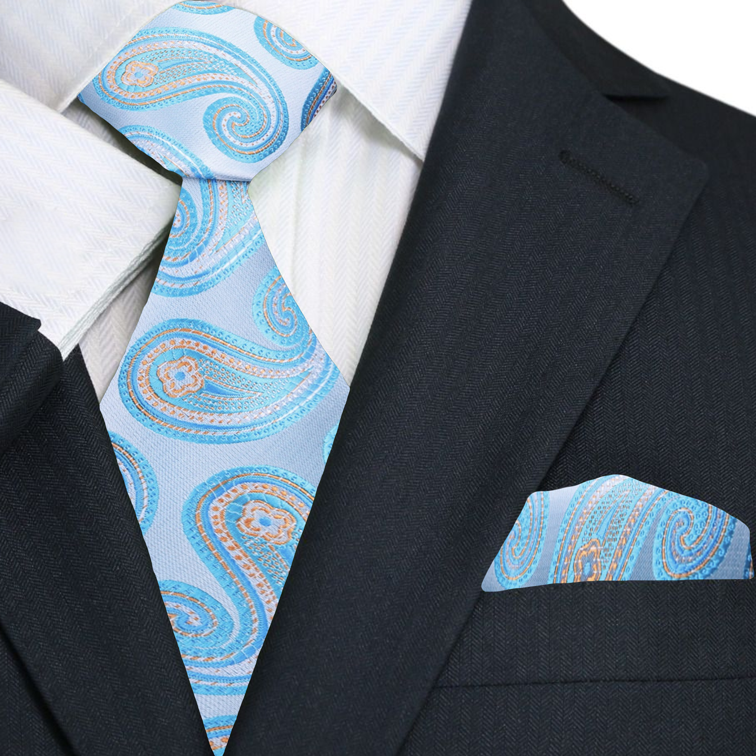 Aqua Paisley Necktie and Matching Square
