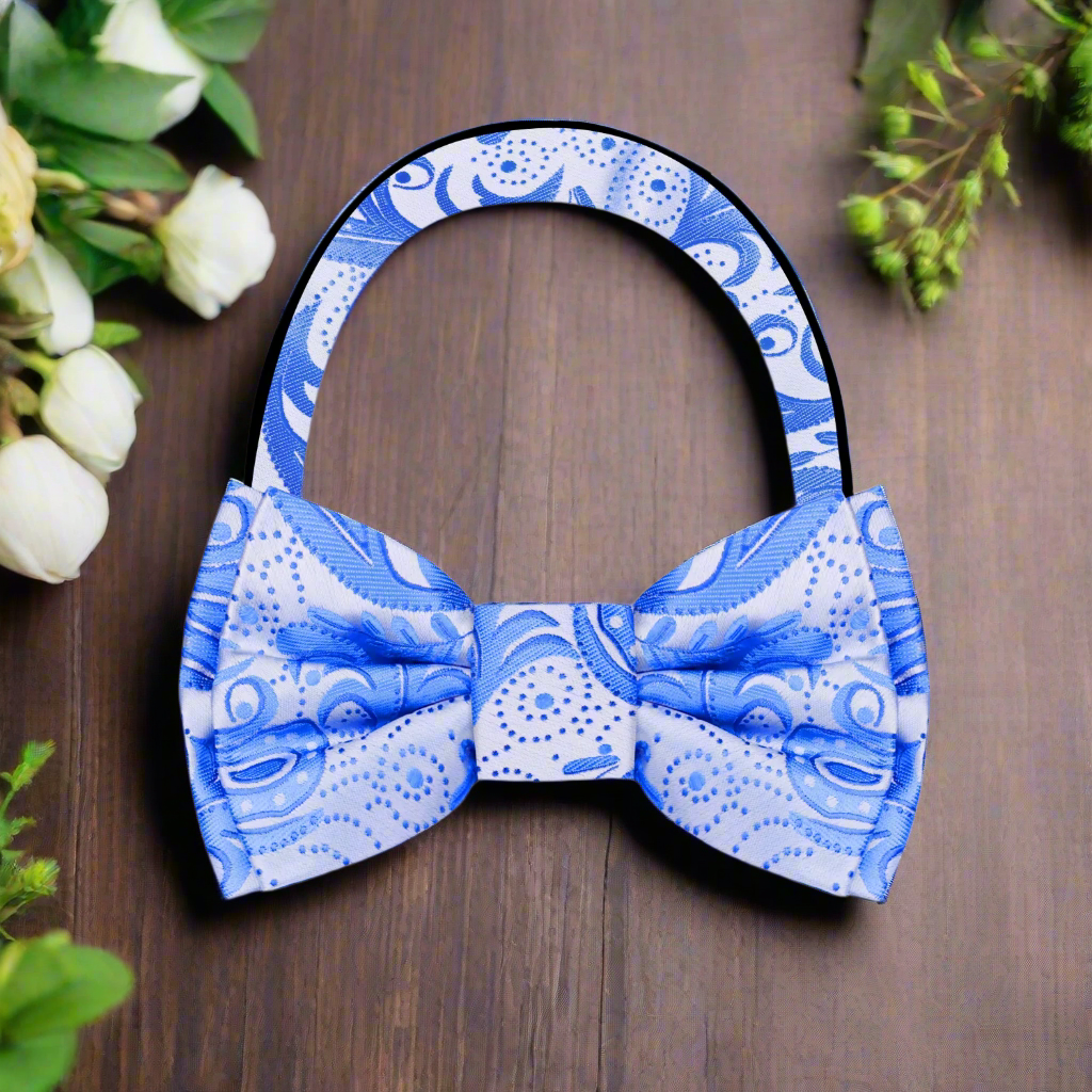 Light Blue Paisley Pre Tied Bow Tie