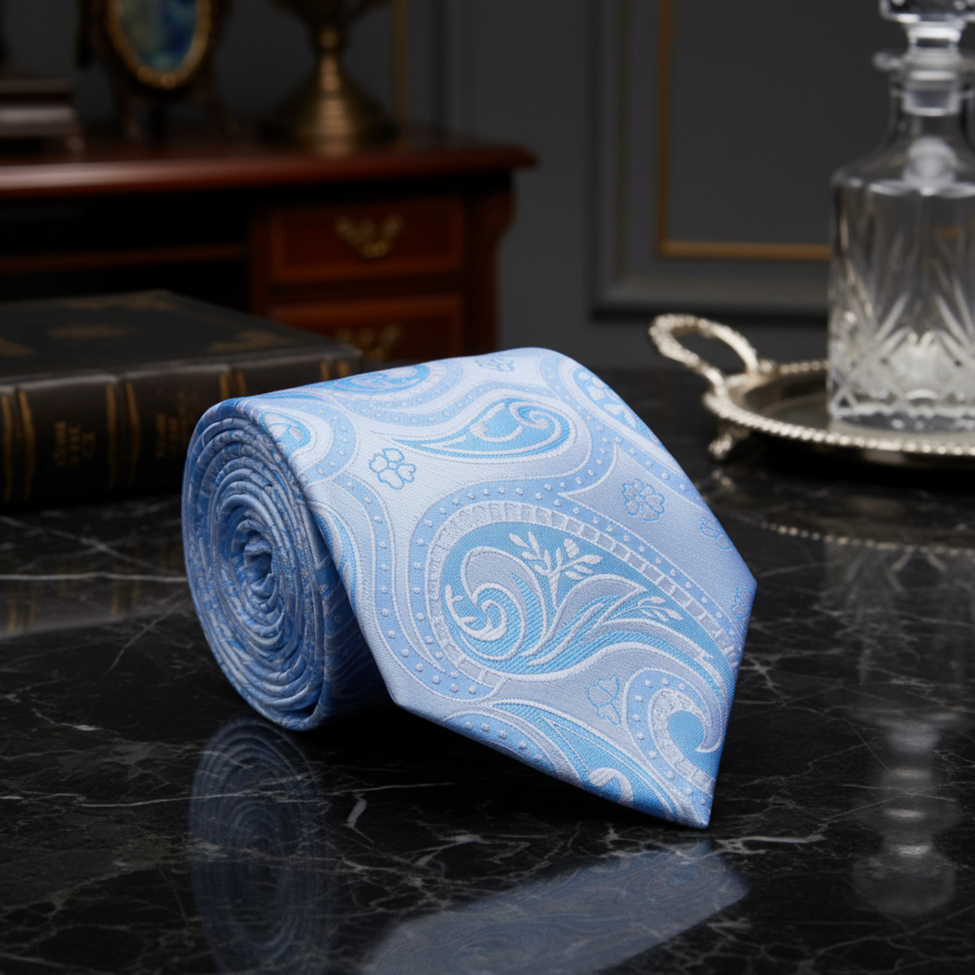Paisley Necktie in Light Blue, Rose Gold, and Fuchsia Colorways