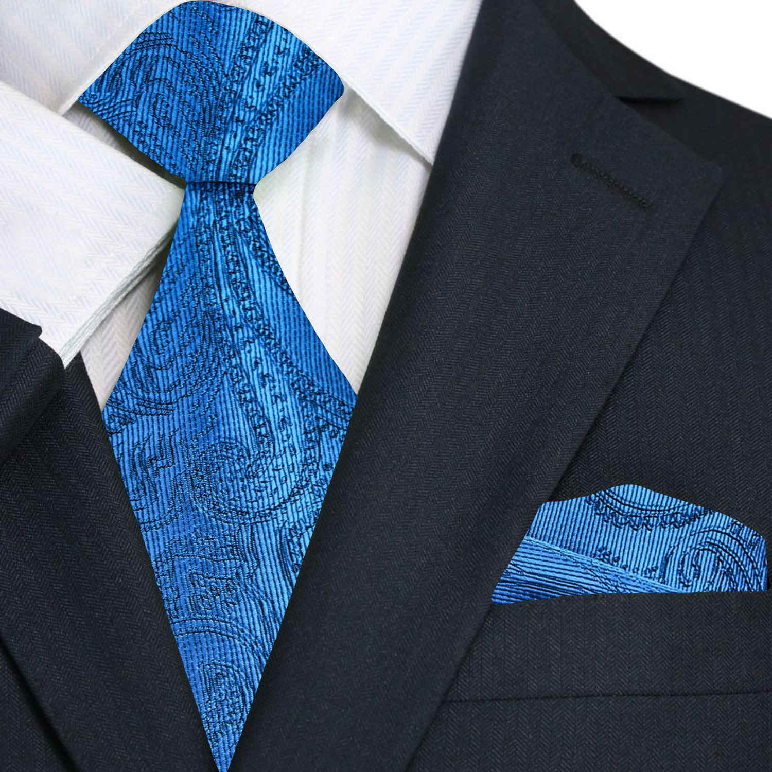 Premium Teal Paisley Tie and Square