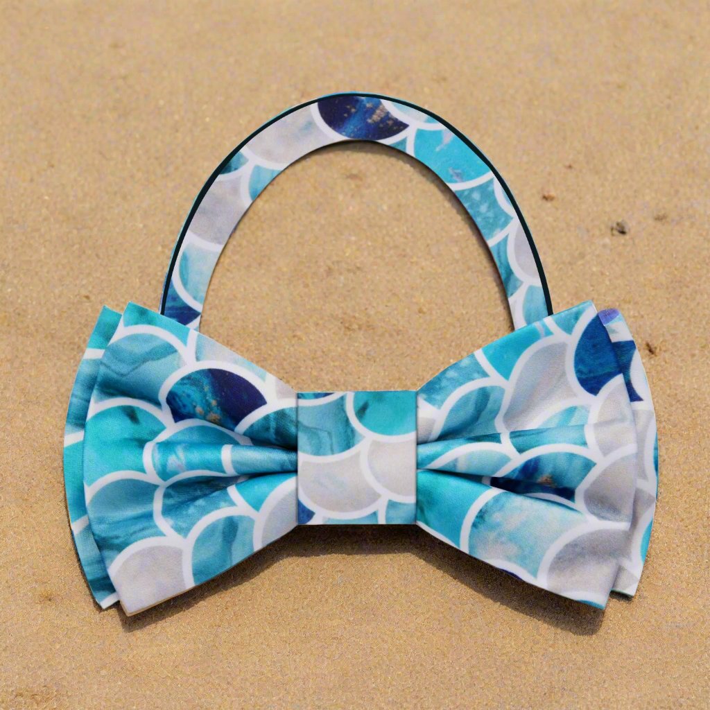 shades of blue and pearl shells bow tie