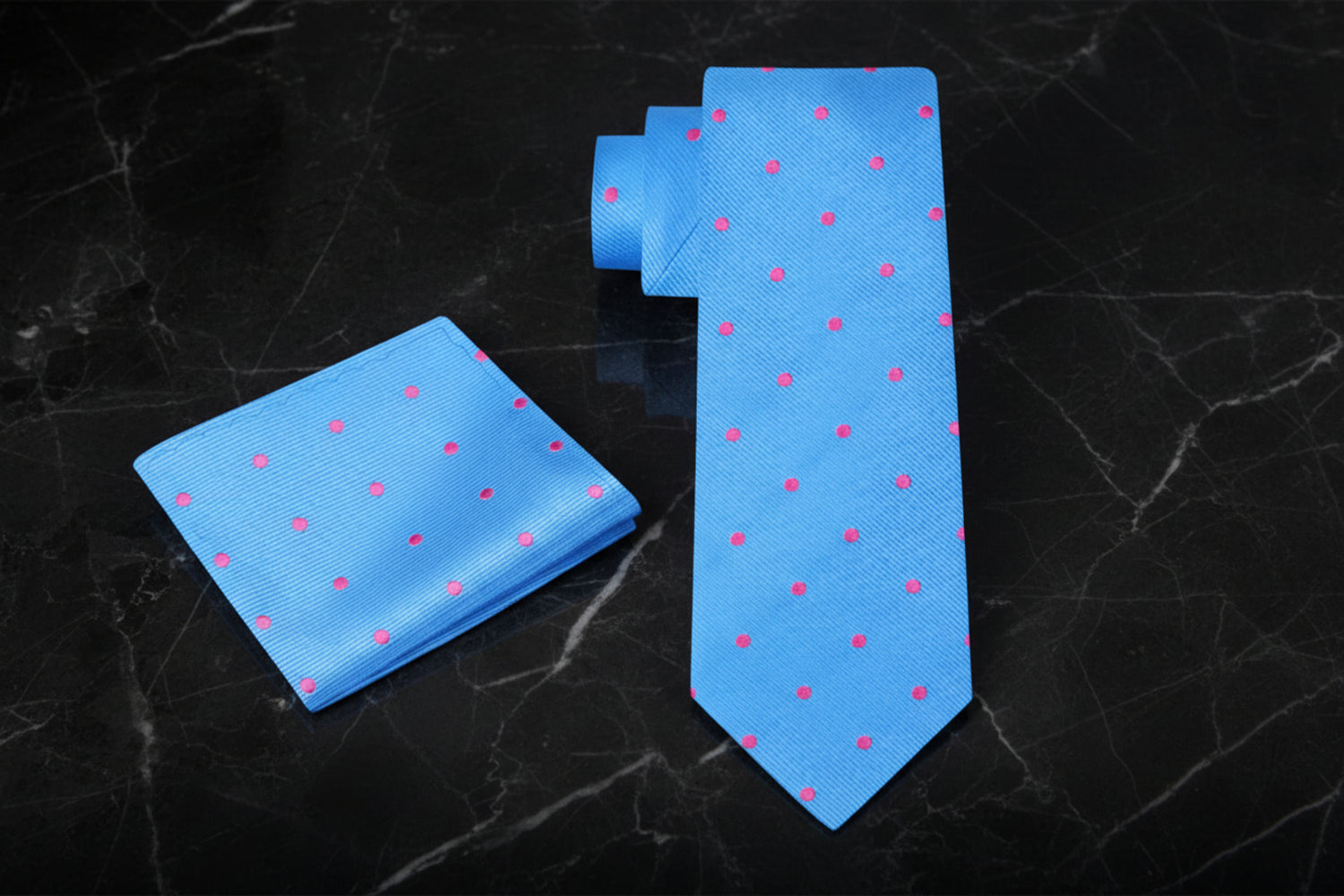 Blue with Pink Polka Dot Accents Necktie