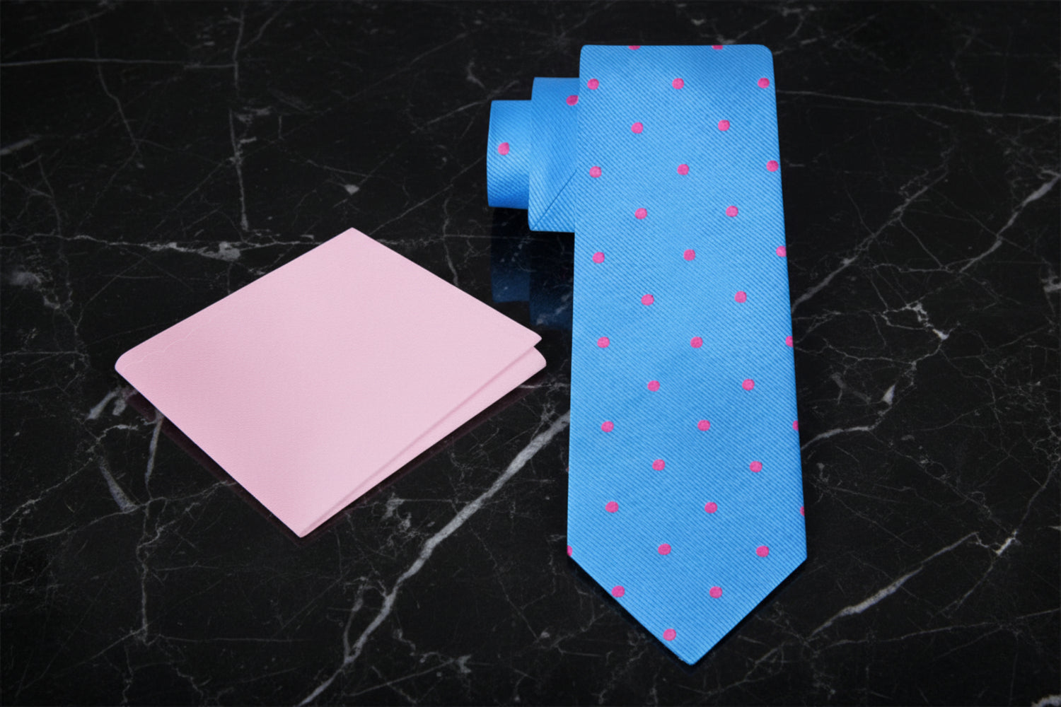 Blue with Pink Polka Dot Accents Necktie