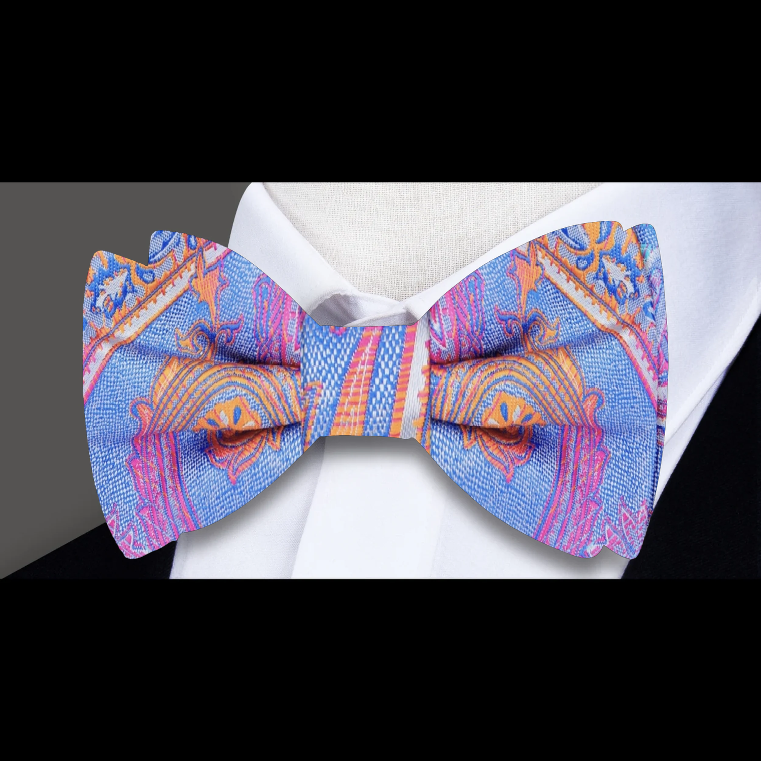 Blue, Pink and Orange Paisley Bow Tie  
